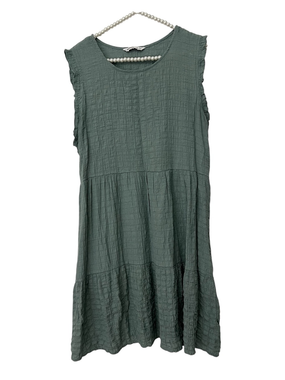 Sonoma Sleeveless Flutter Sleeve Textured Tiered Sage Green Dress Womens Size XL